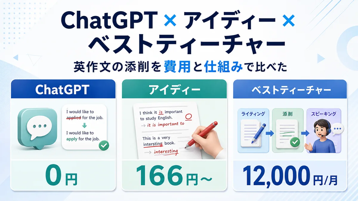ChatGPT・アイディー・ベストティーチャーの英作文添削比較